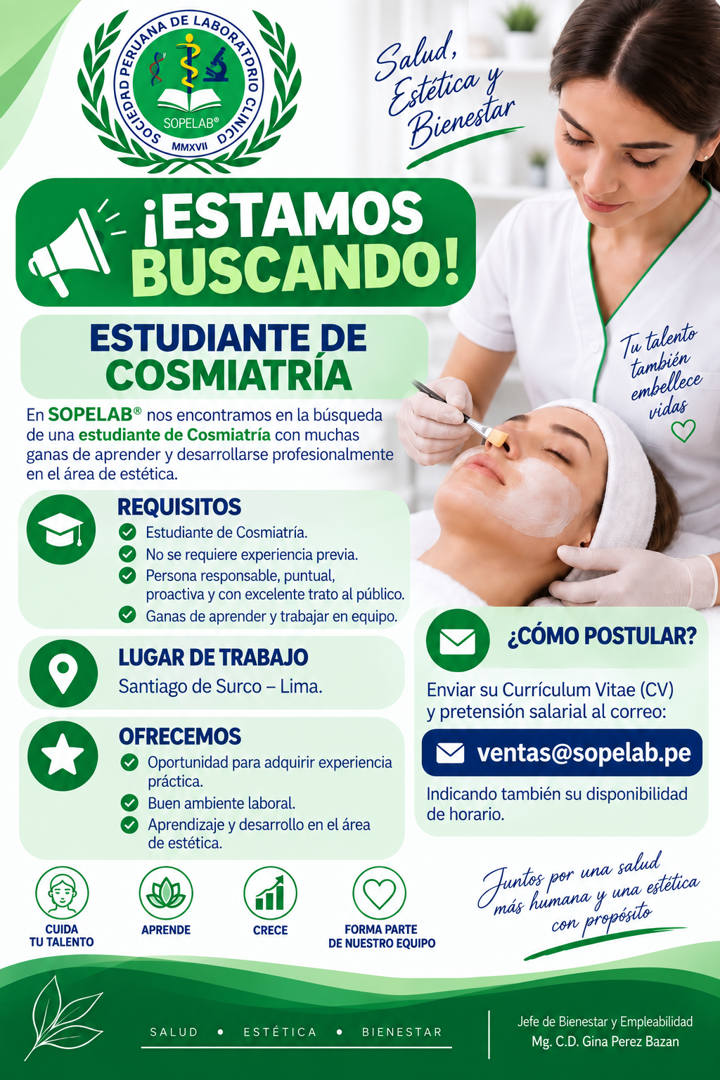 Oferta laboral Estudiante de Cosmiatra